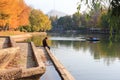 Autumn in the Central Recreation Park by the pond in Almaty.